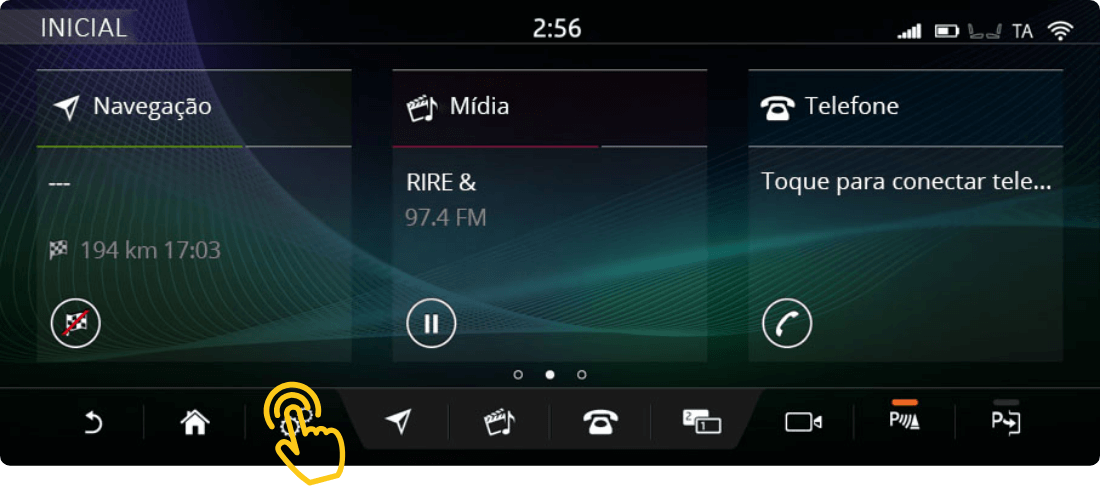 View-of-options-in-infotainment-InControl-Touch-Pro-screen-with-yellow-hand-icon-presseing-settings-icon-on-task-bar